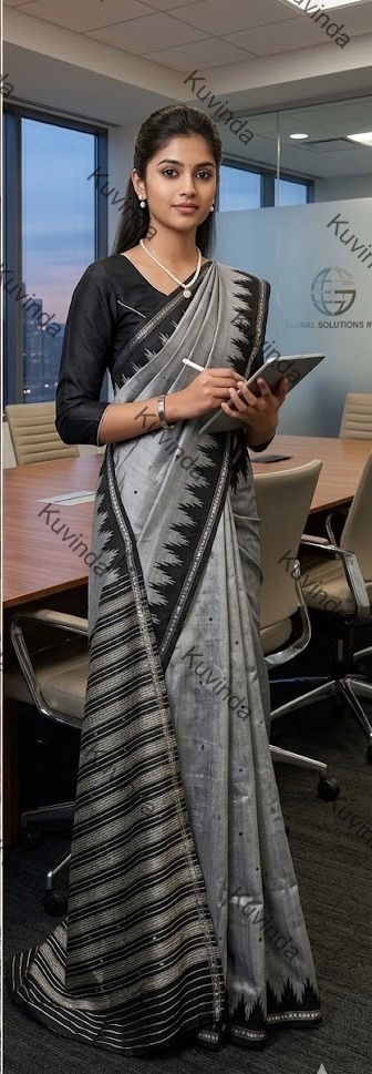 Thumbnail: Pure Silk Saree in a stunning Steel Gray