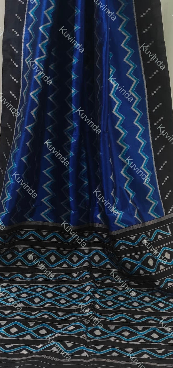 Thumbnail: Royal Blue & Black ;Single Ekkat  Fourply Mulberry Silk Saree 