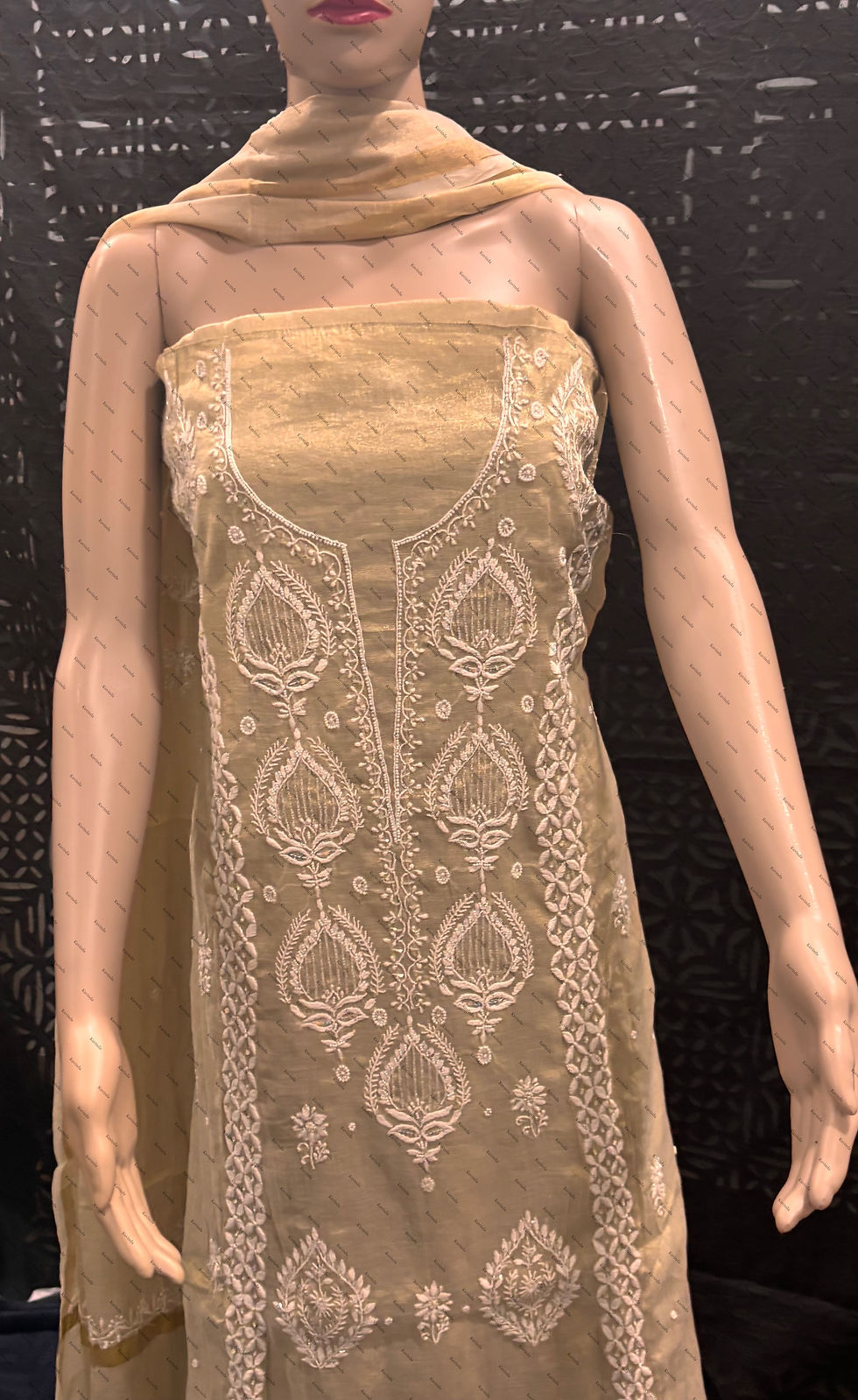 Thumbnail: Tissue Suit Set with Chikankari & Cutdana Work
