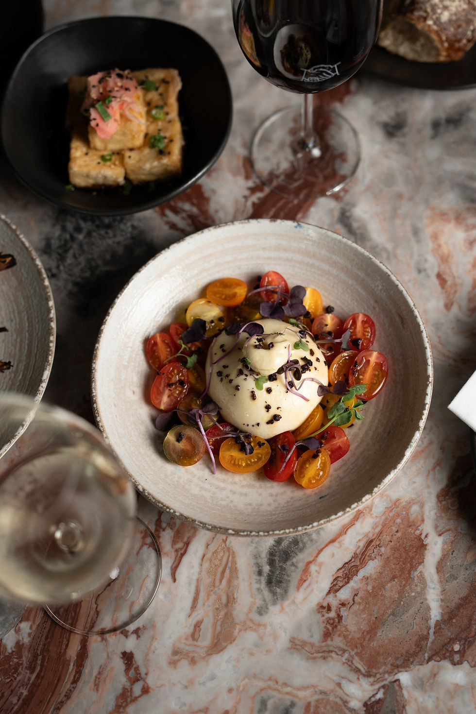 Fresh burrata and tomato dish at Ann’s Restaurant Balmain | Pub dining at Unity Hall Hotel, Sydney