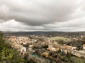 Vue aérienne du village de Sauve département du Gard,  région Occitanie, sud France