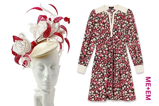 Beautiful floral print dress by ME+EM photographed with matching Mother of the Bride wedding hat created by Simon of Marvellous Millinery in Winchester, Hampshire