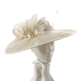 wedding hat in cream and white with feathers and bows by marvellous millinery winchester hampshire