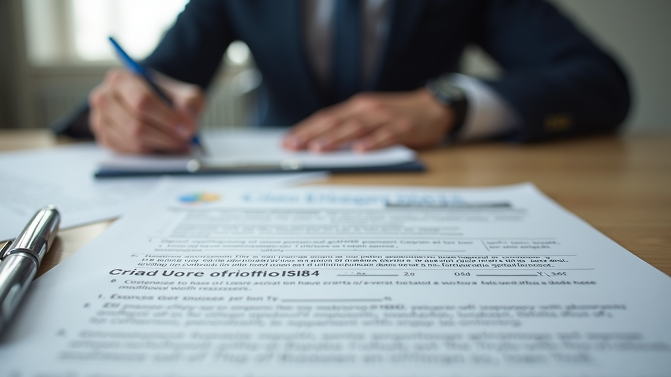 Eye-level view of a desk with citizenship application forms and a pen