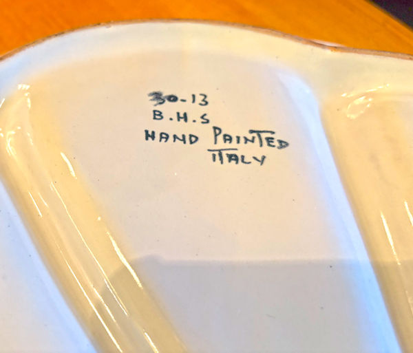 Thumbnail: Vintage B.H.S. Hand Painted Divided Dish with Birds (Made in Italy)