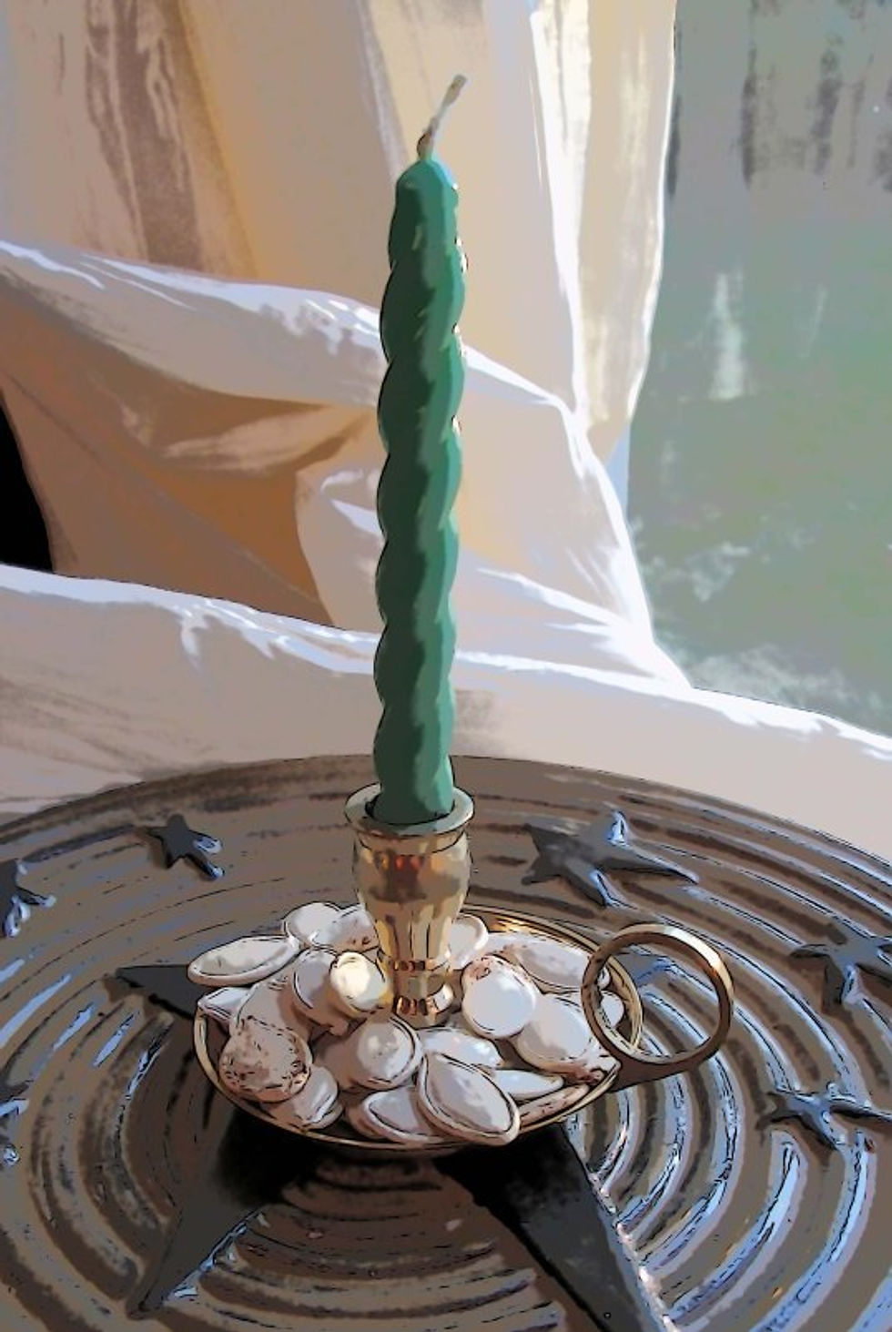 On the new moon, write down a wish on a piece of paper. Be specific! Place the paper under your candle holder. Scatter dressed pumpkin seeds around the base of the candle -- then -- set the light!