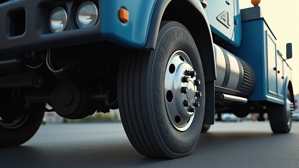 Close-up view of a tow truck's wheel and hook ready for towing