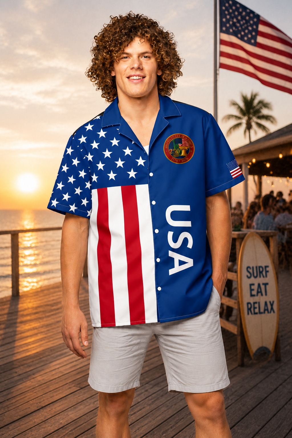 250 USA Flag Unisex Button Shirt