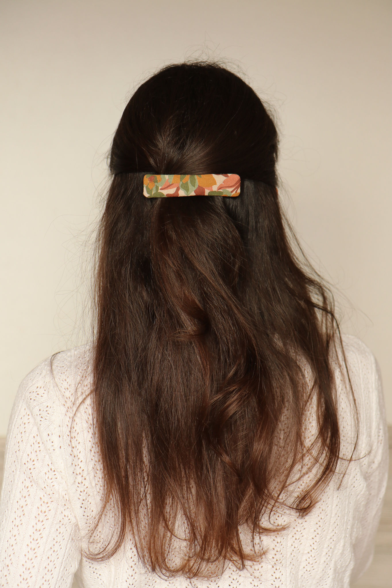 Barrette plate Jeanne en kaki camel et marron