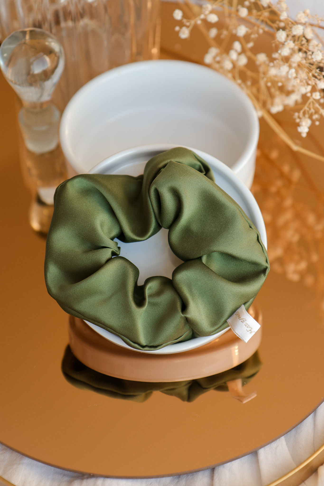 Chouchou en satin vert kaki