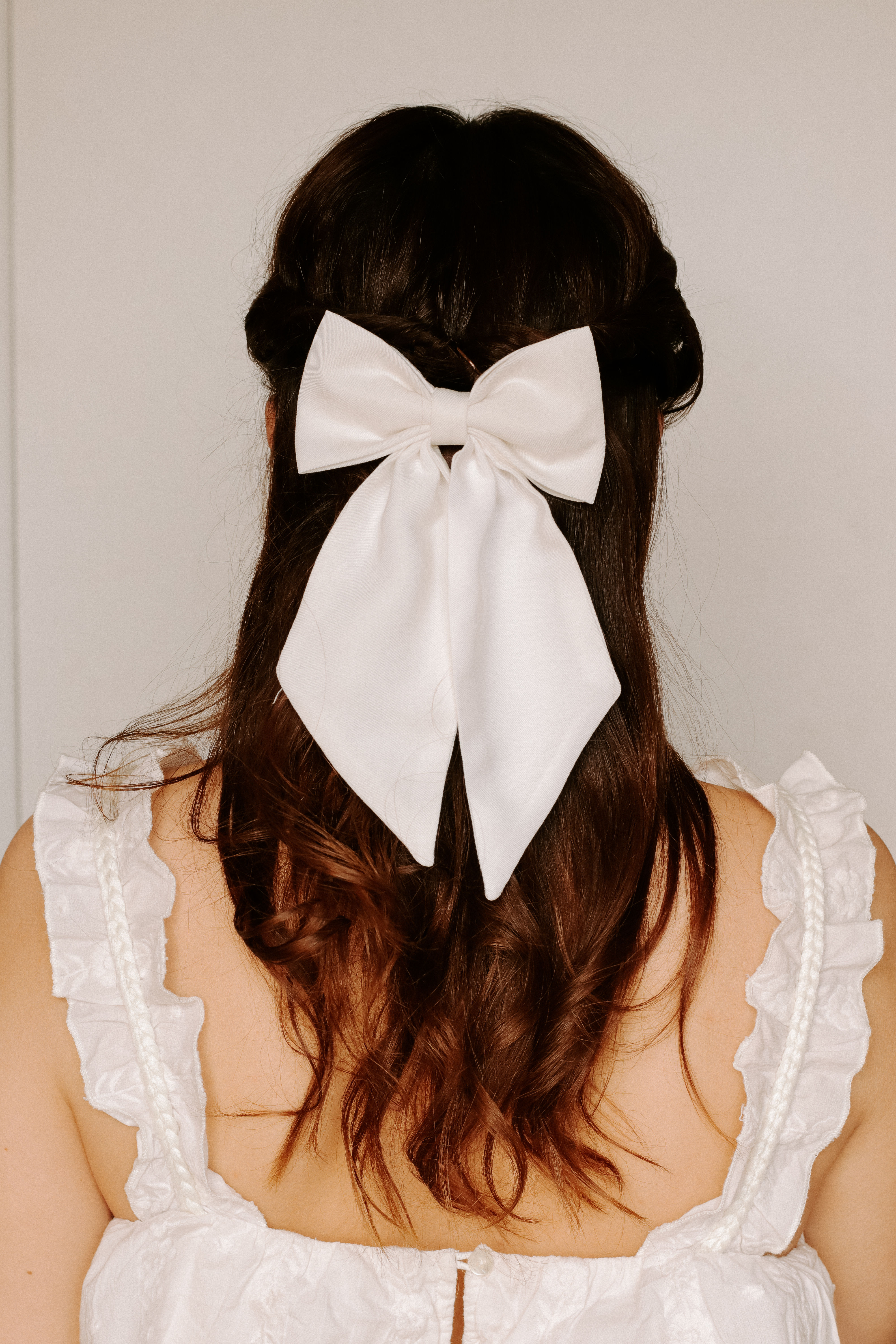 Maxi barrette noeud twill de coton blanc cassé