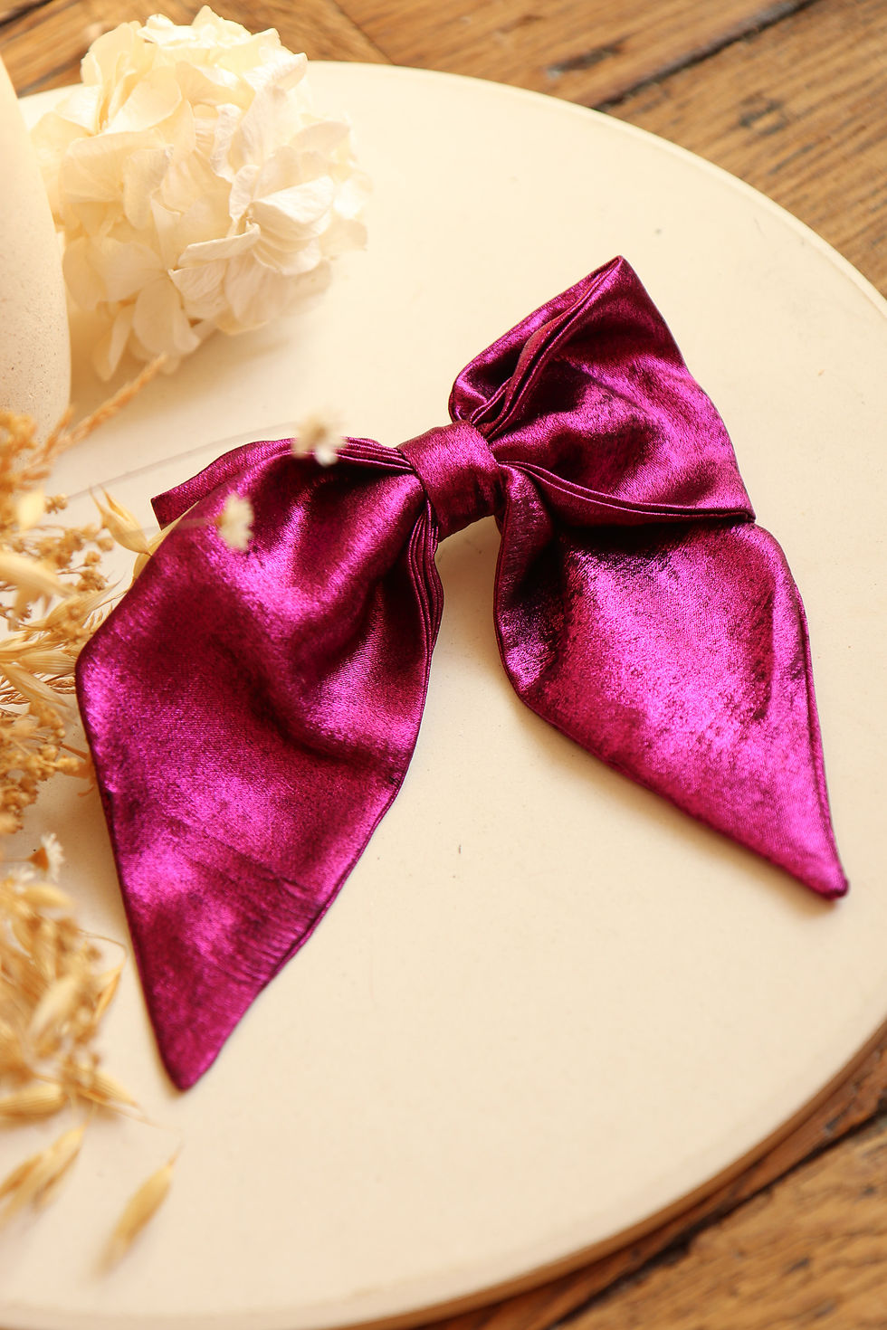 Miniature : Maxi barrette noeud double rose magenta irisé  