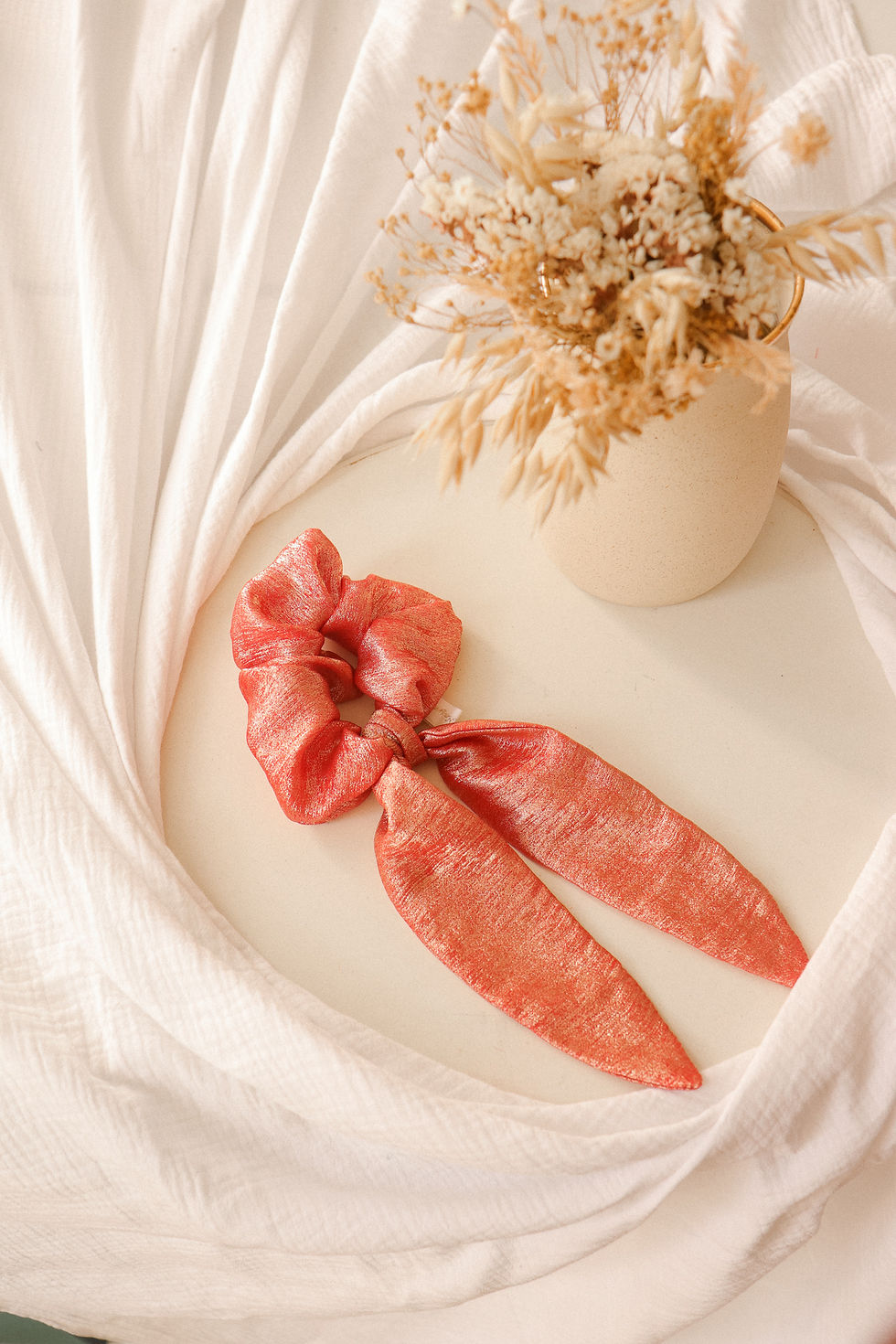 Chouchou foulard orange corail irisé