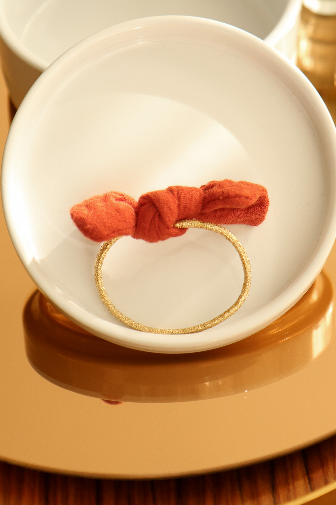 Elastique noeud noué double gaze de coton terracotta