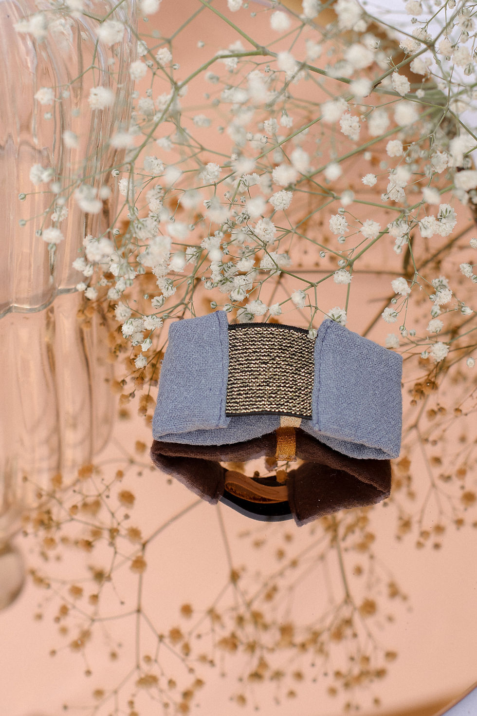 Miniature : Manchette noeud lin bleu tendre