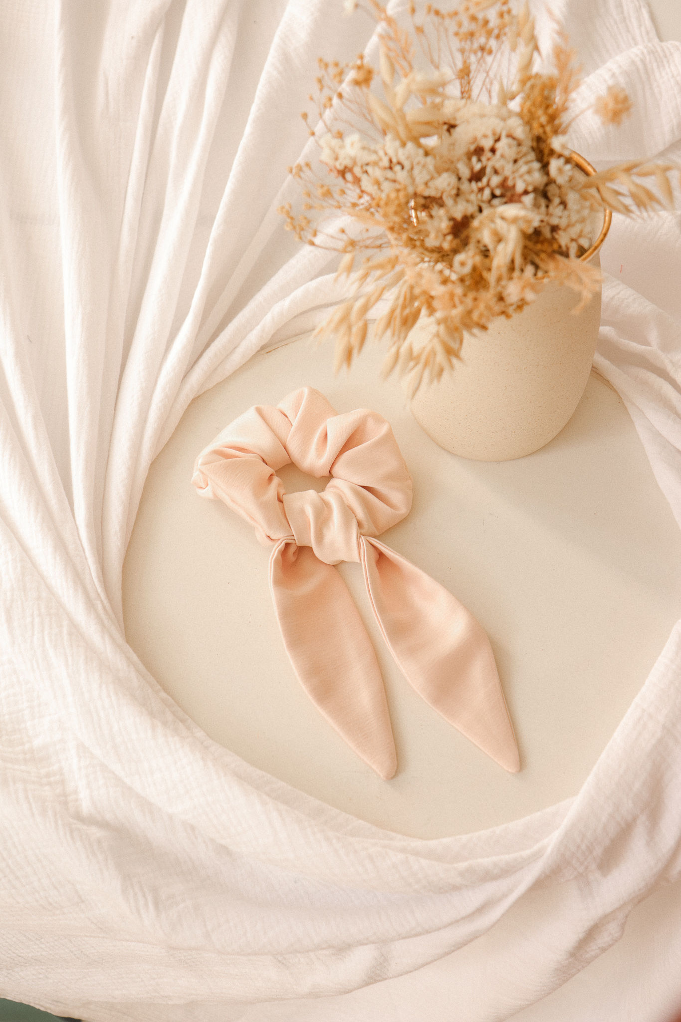 Chouchou foulard satin rose nude  