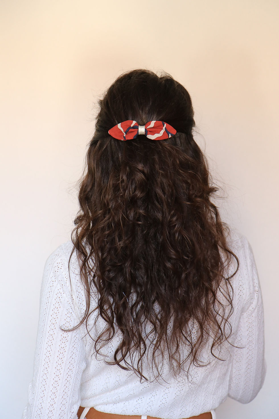 Miniature : Barrette noeud Joséphine terracotta et bleu marine