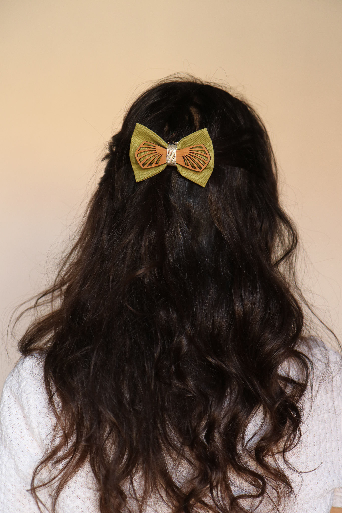 Nodaré - Noeud à clipser vert olive clair et noeud en bois