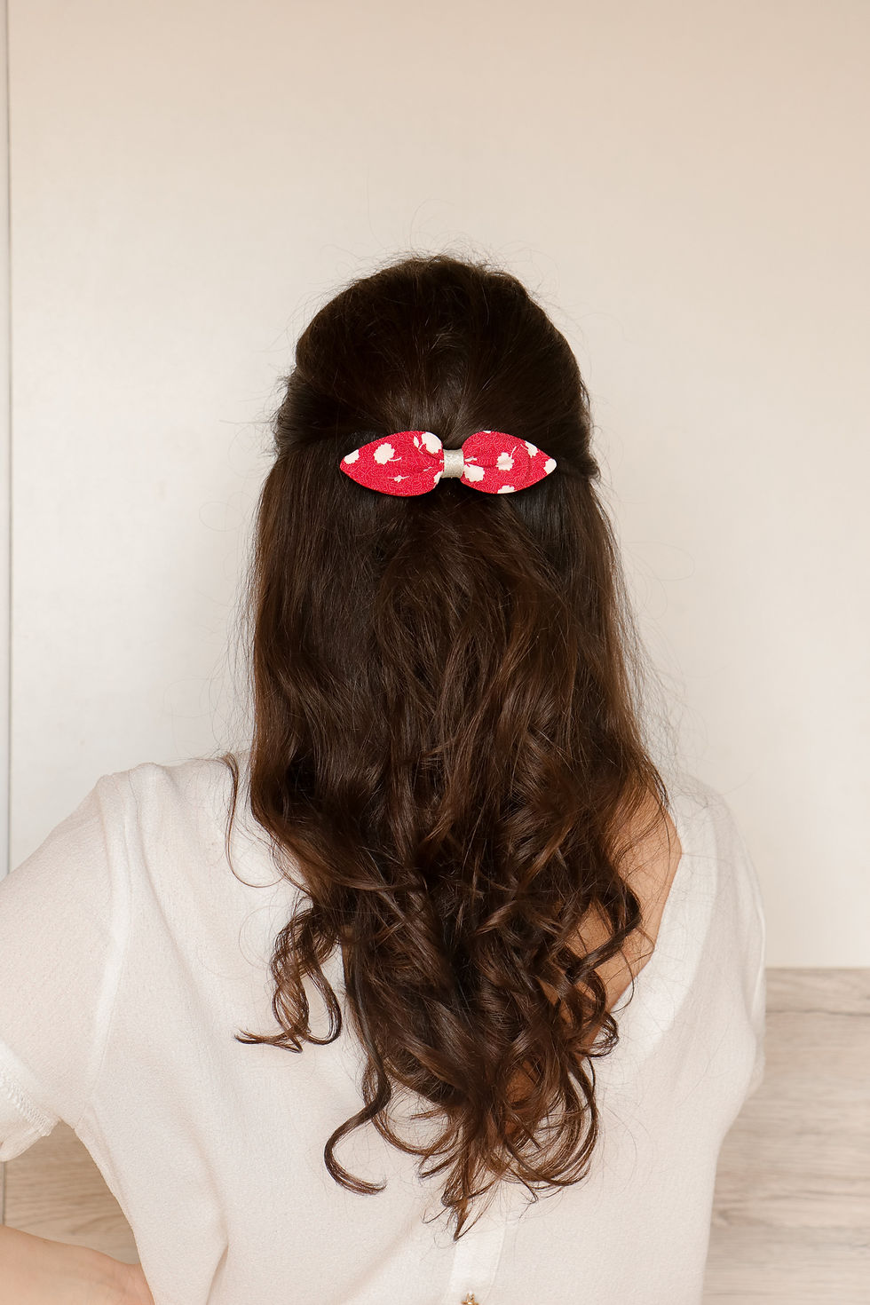 Barrette noeud Joséphine fleur rouge et blanc