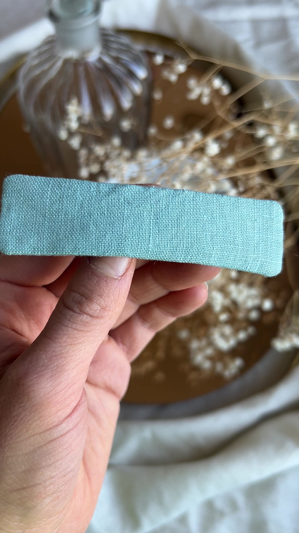 Miniature : Barrette plate Jeanne en lin bleu glacier
