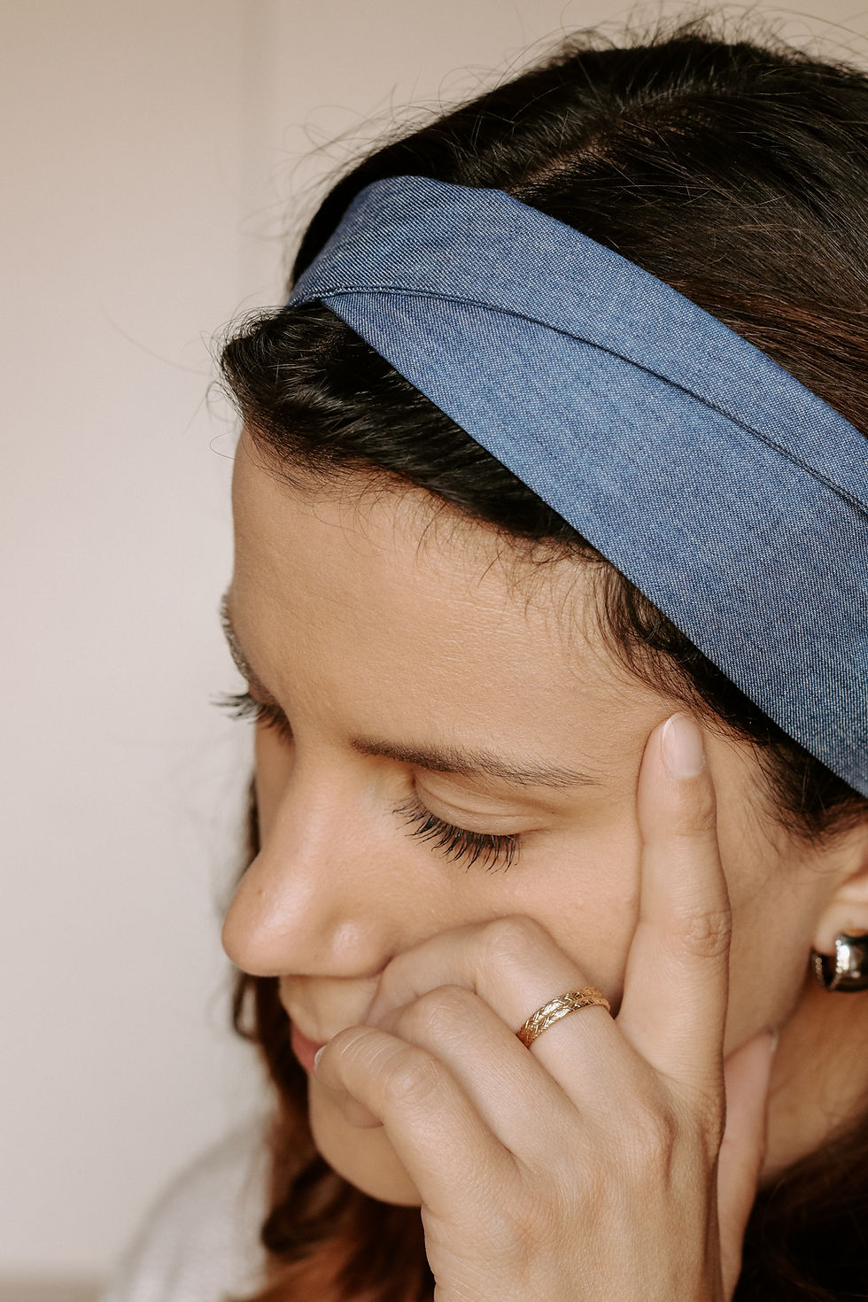 Miniature : Bandeau à nouer chambray bleu