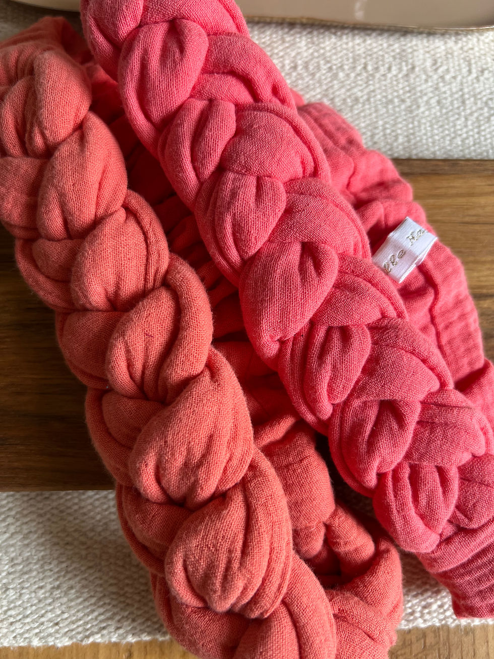 Miniature : Headband tressé en double gaze corail orangé ou rosé