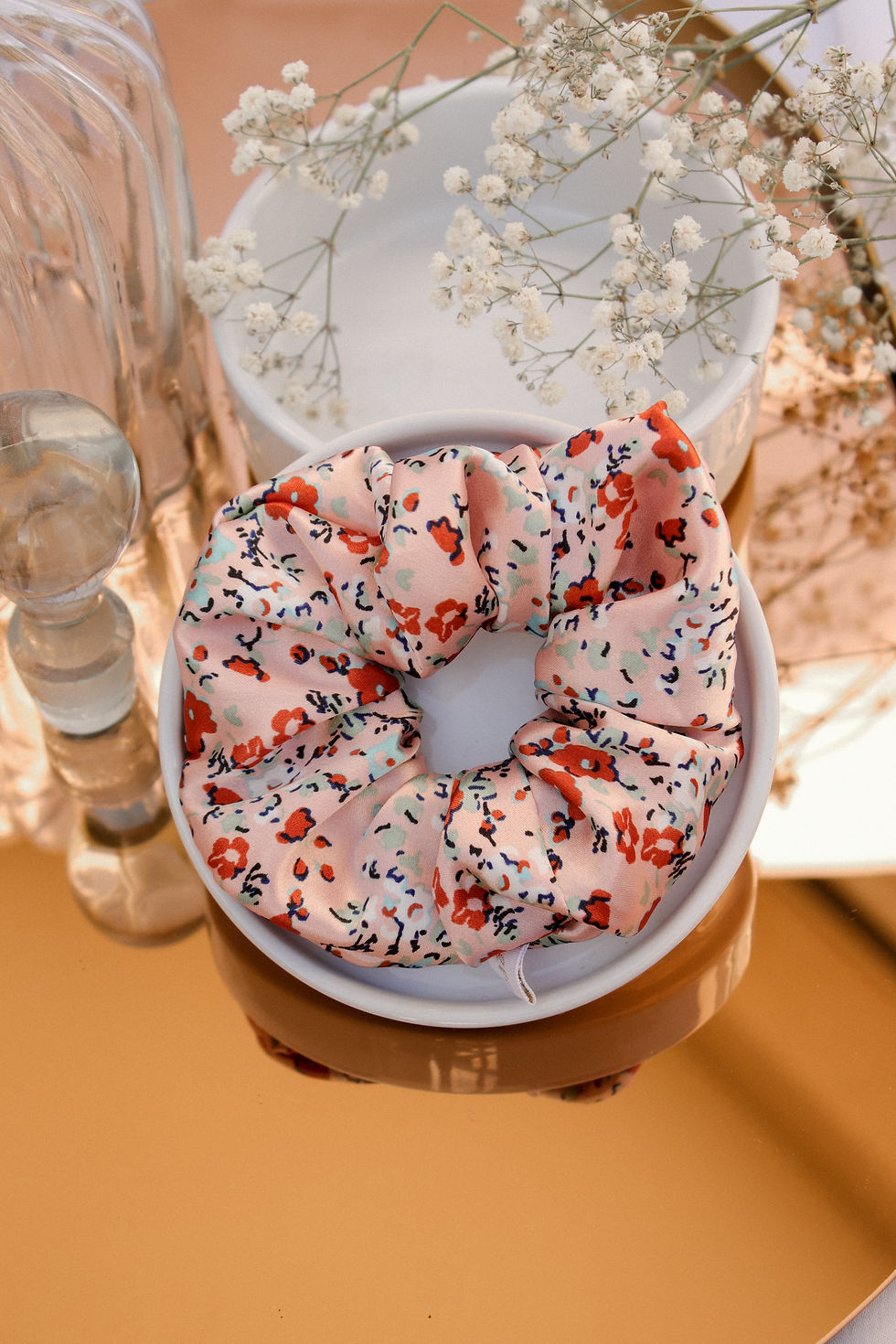 Chouchou fleur rose et bleu