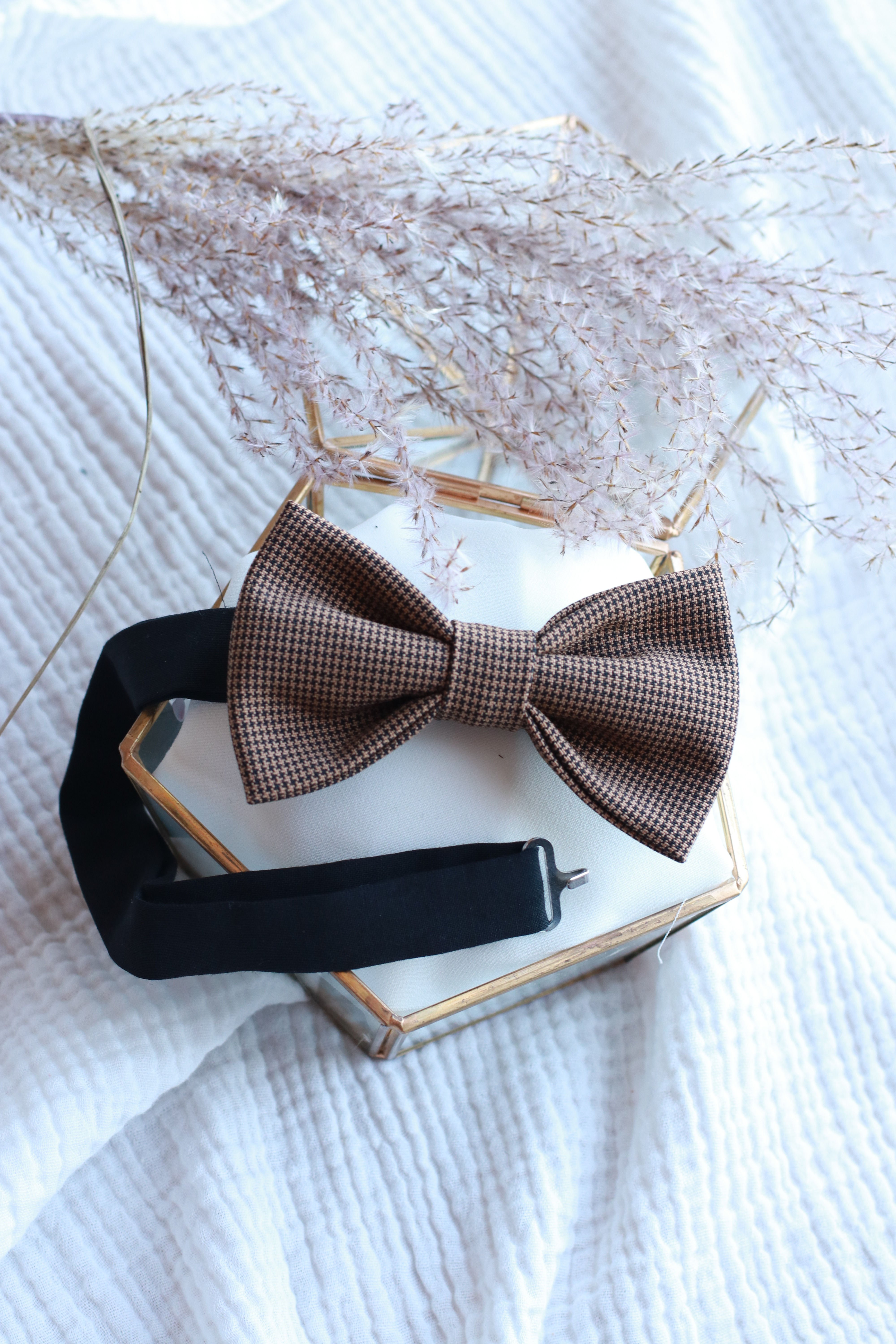 Noeud papillon pied de poule marron et noir