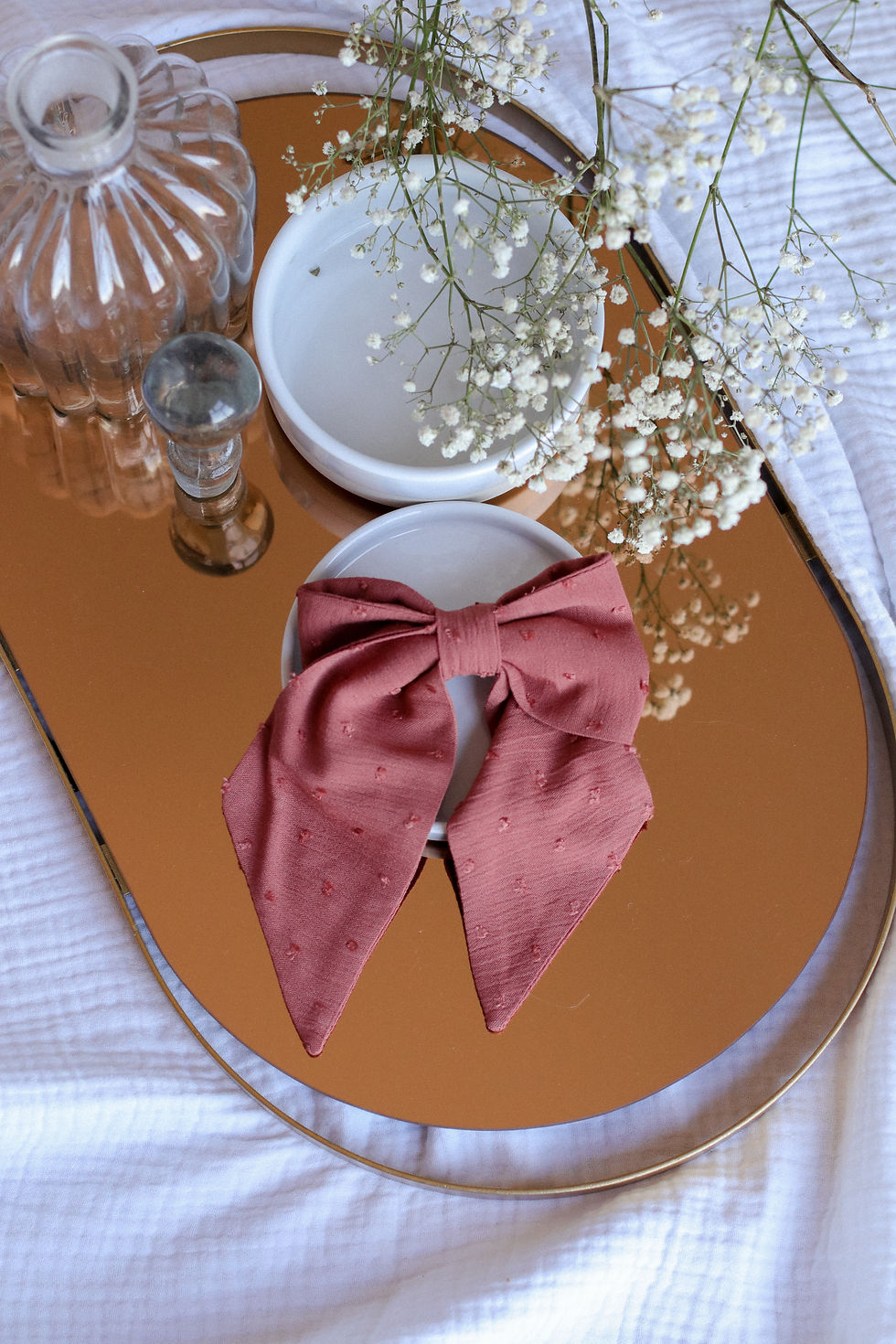 Miniature : Maxi barrette noeud plumetis terracotta