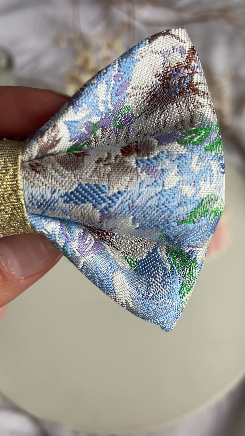 Miniature : Noeud a clipper fleurs bleues et vertes