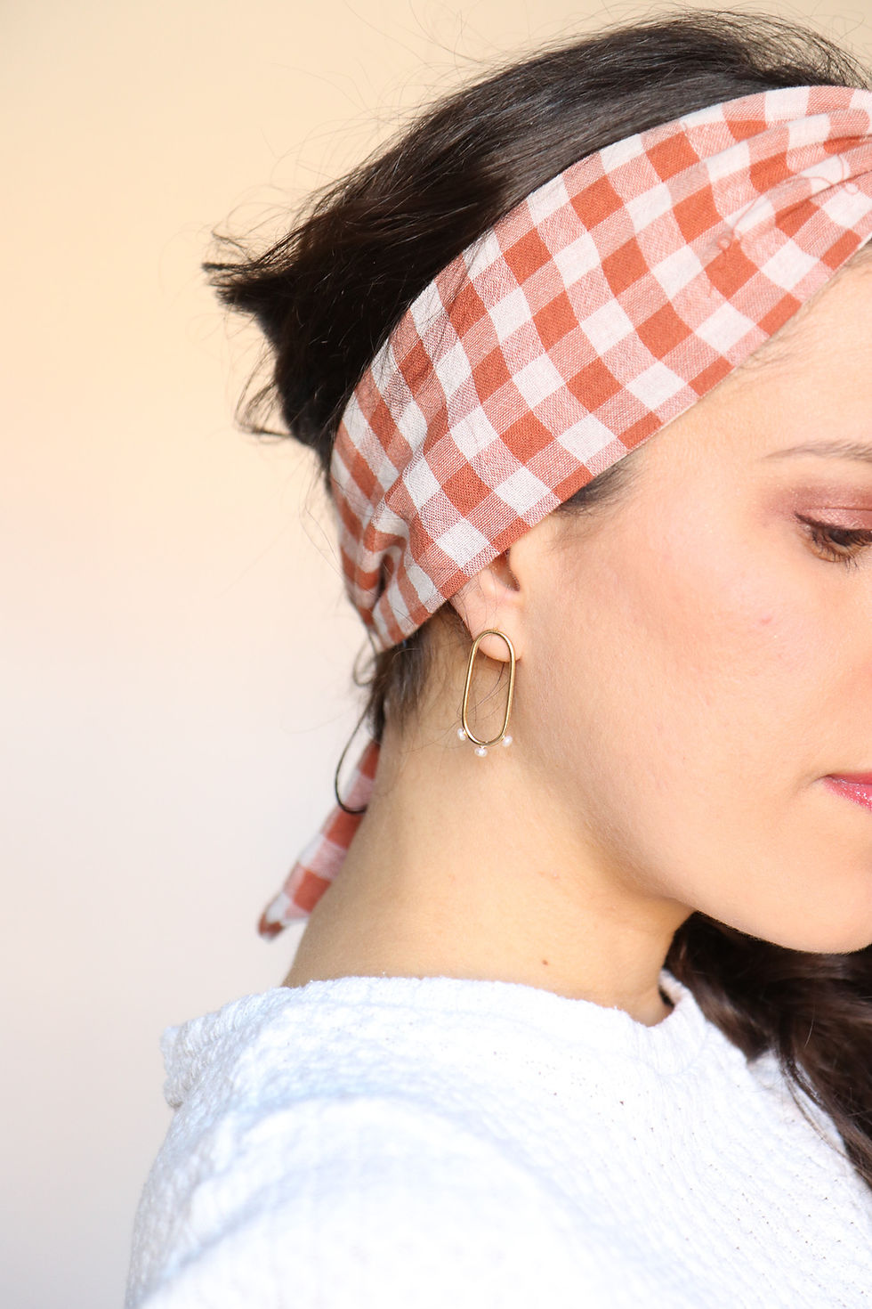 Miniature : Bandeau multi-utilisation carreau vichy double gaze orange terre brûlé