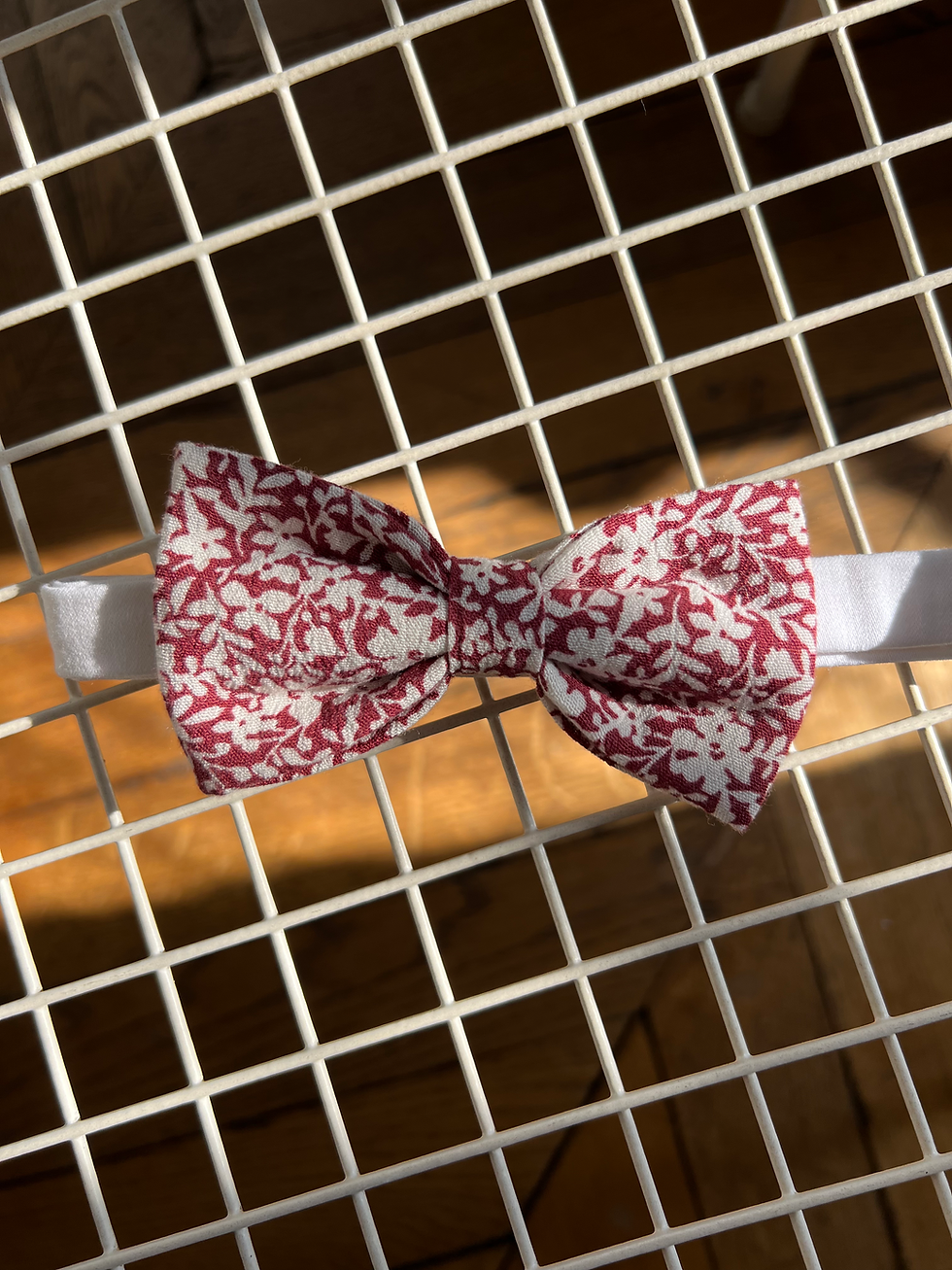 Miniature : Noeud papillon réglable bordeaux fleuri et blanc