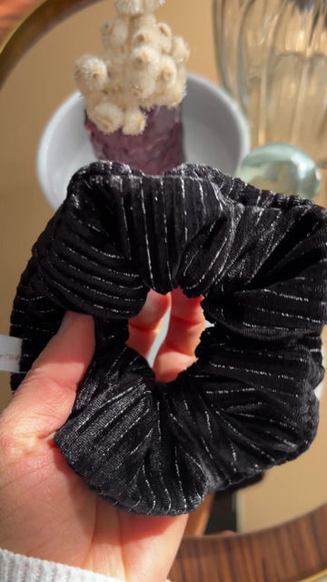 Miniature : Chouchou en velours côtelé noir argent 