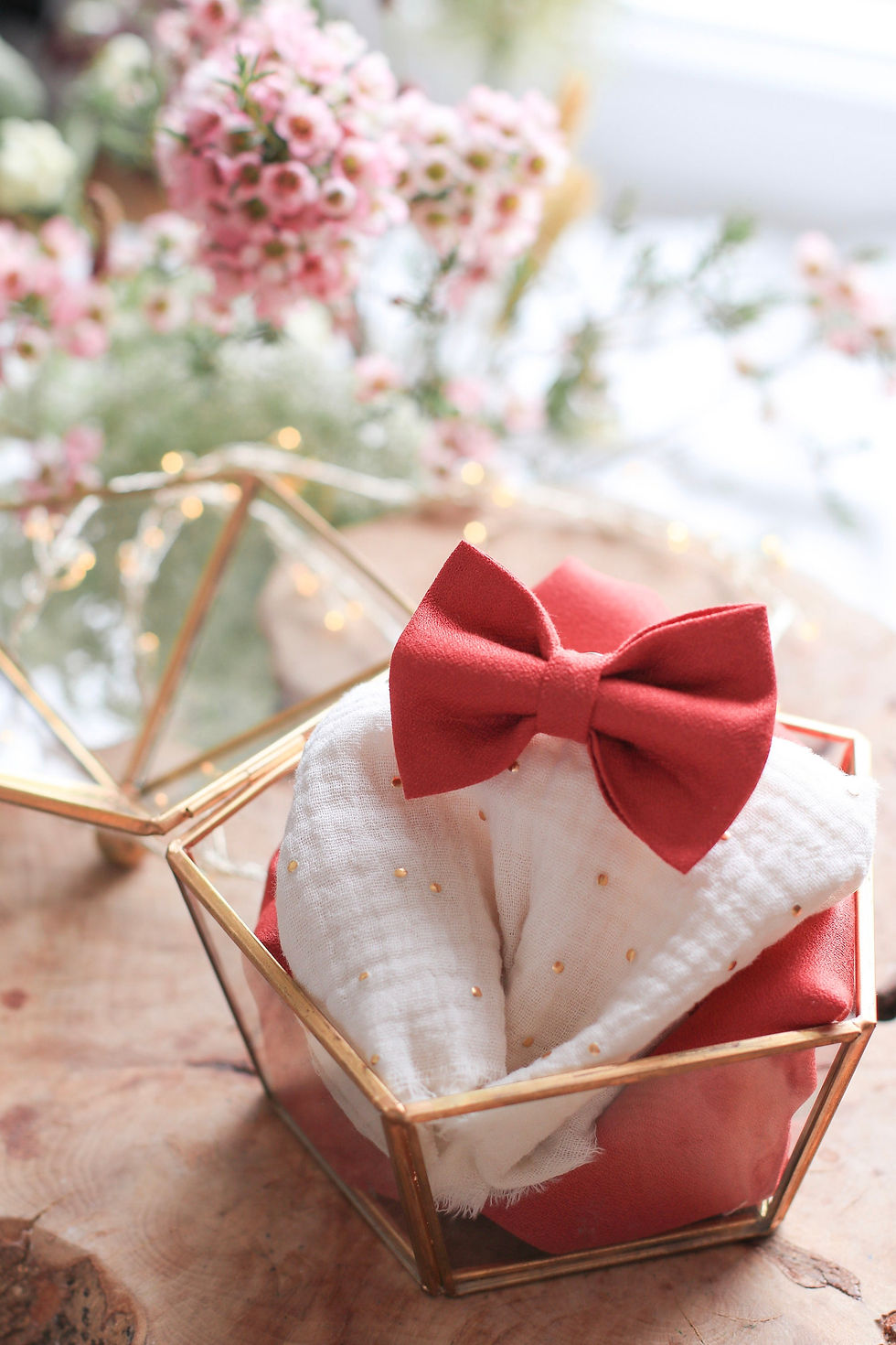 Miniature : Pins noeud en crepe rose terracotta unisexe