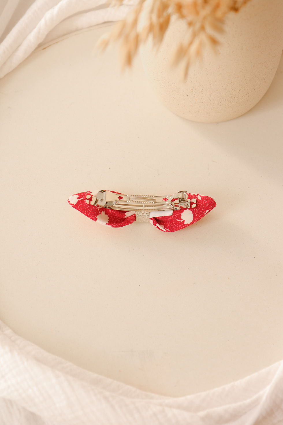 Miniature : Barrette noeud Joséphine fleur rouge et blanc