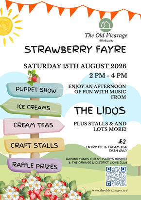 Promotional Poster for The Old Vicarage Allithwaite annual Strawberry Fayre 2026