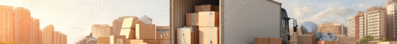 Moving truck and moving boxes loading