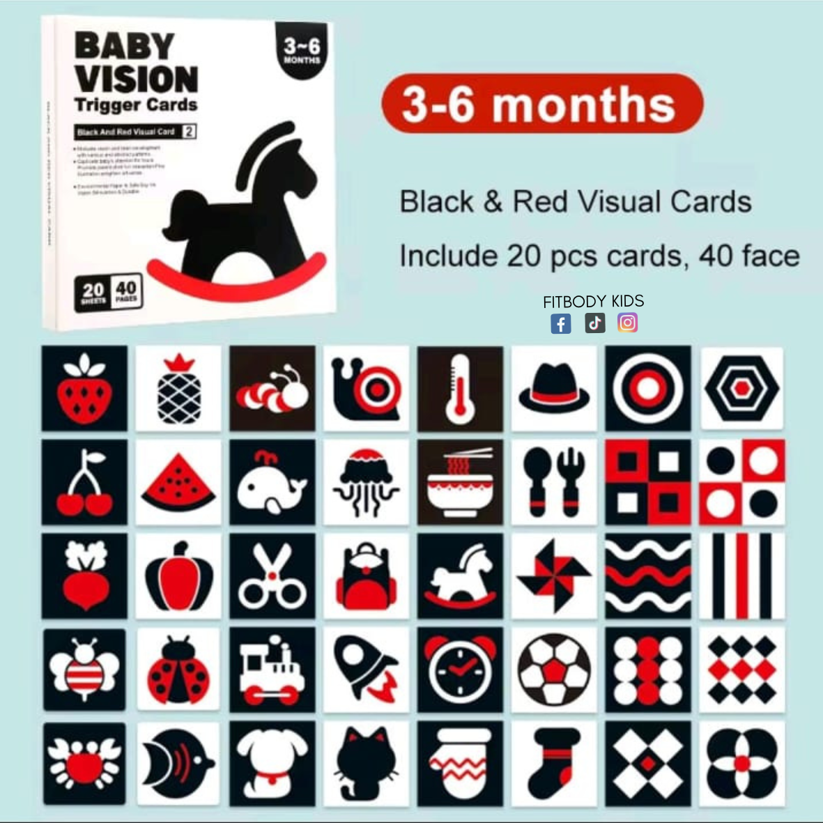 Tarjeta de Estimación Negro y Rojo 3 - 6 mese