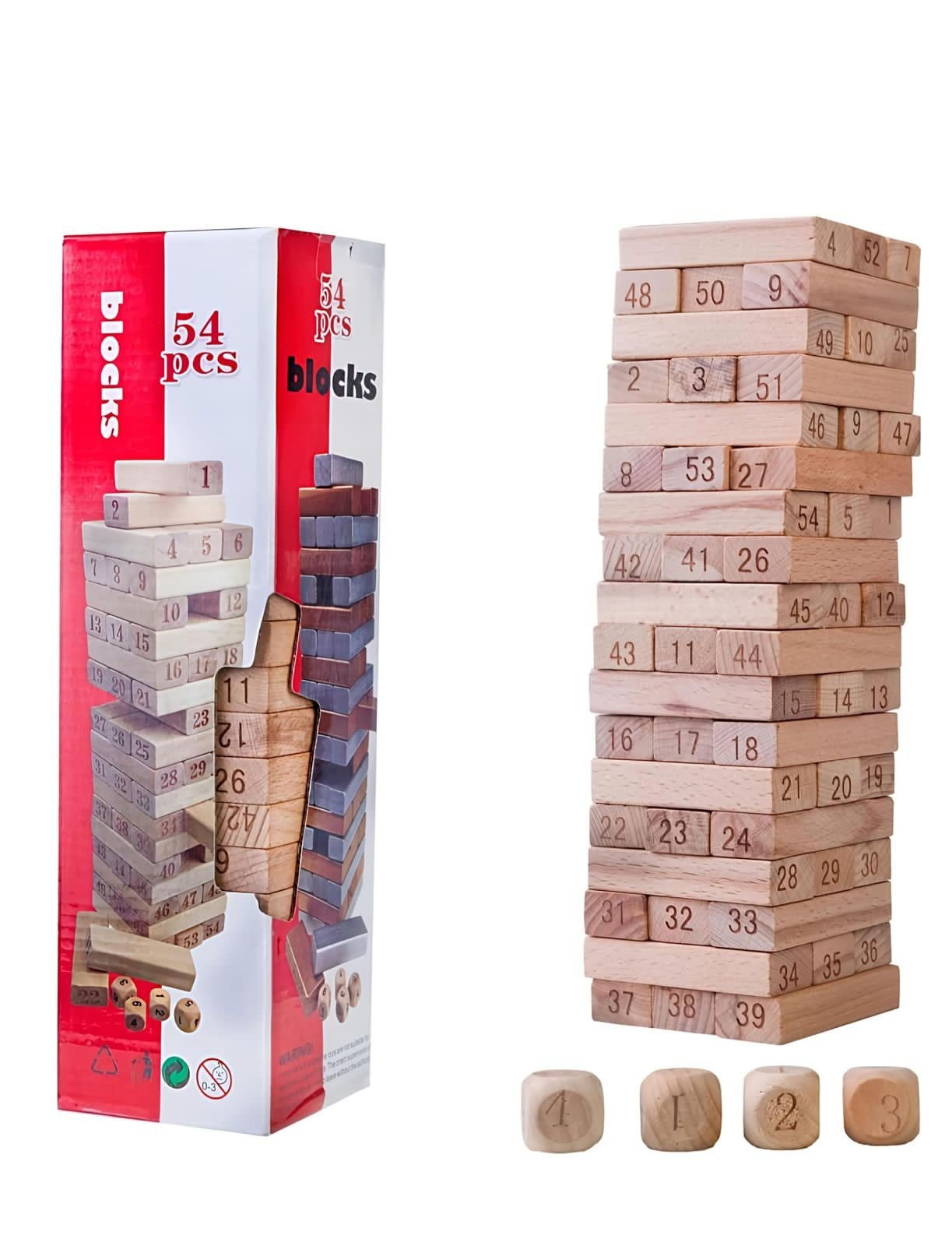JENGA DE MADERA 54 PZ - 4 DADOS