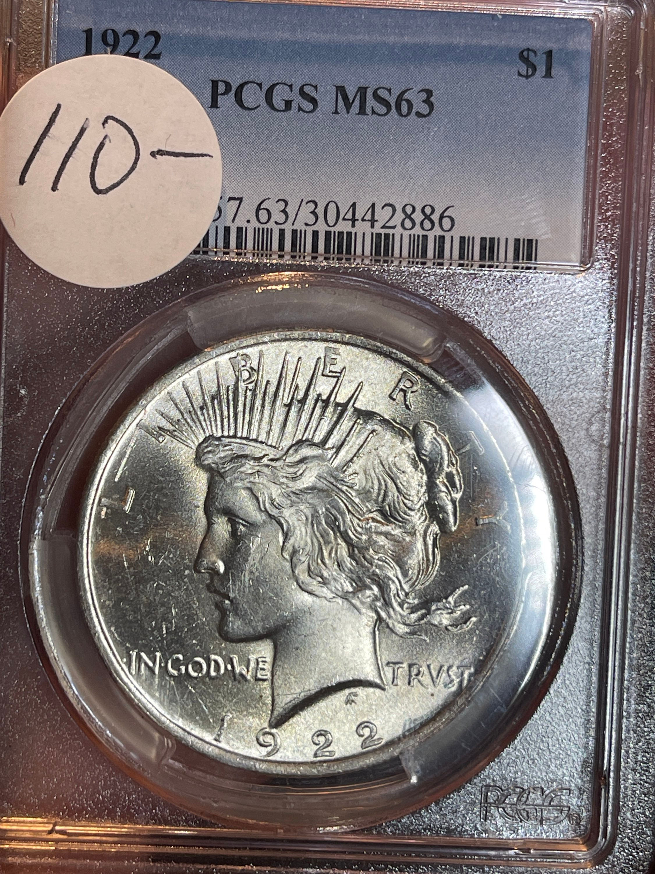 1922 Peace Silver Dollar PCGS MS63