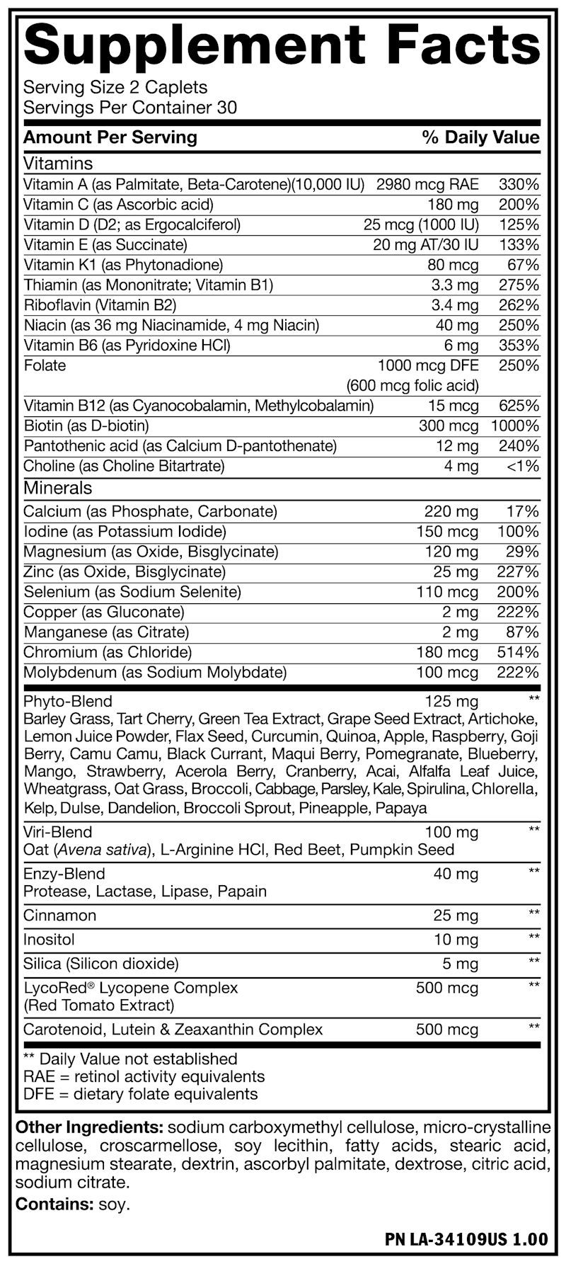 Mutant Multi 60 Tablets 30 days facts