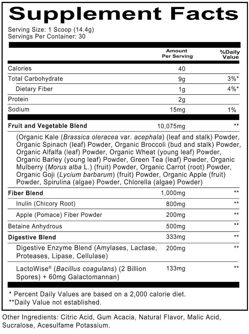 Miniature : Redcon1 GI Juice Super Greens Blend 30 serving facts