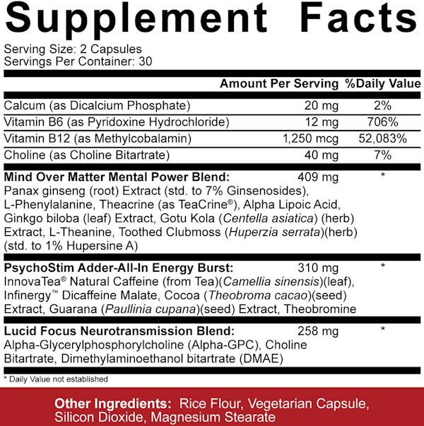 5% Nutrition Mentality Energy and Focus 60 capsule fact