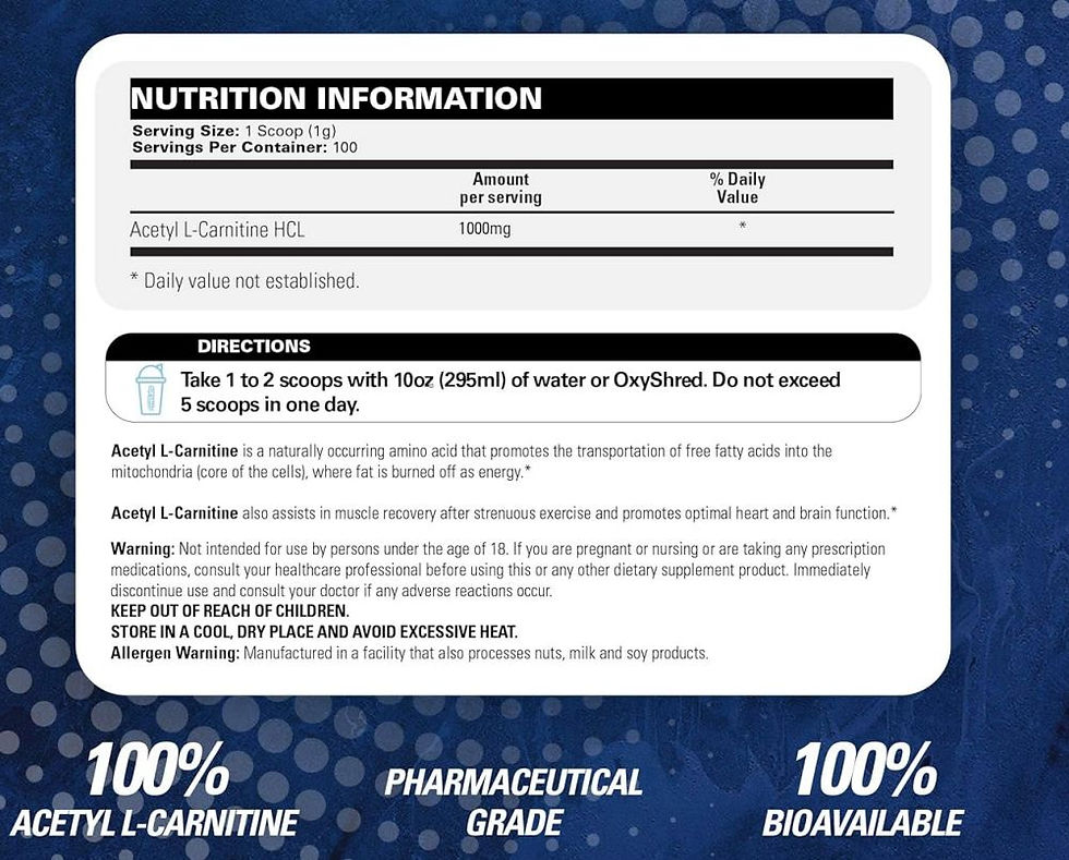 EHPLabs Acetyl-L-Carnitine 100 Serving facts