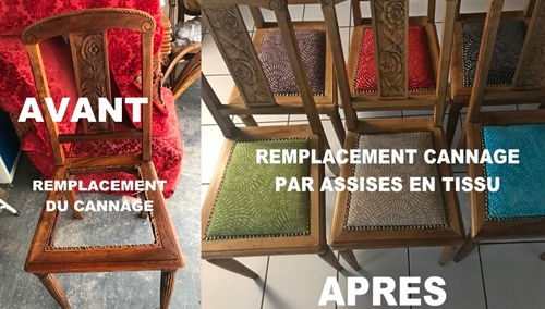 Idée pour vos chaises cannées : Remplacer le cannage par assise en tissus !