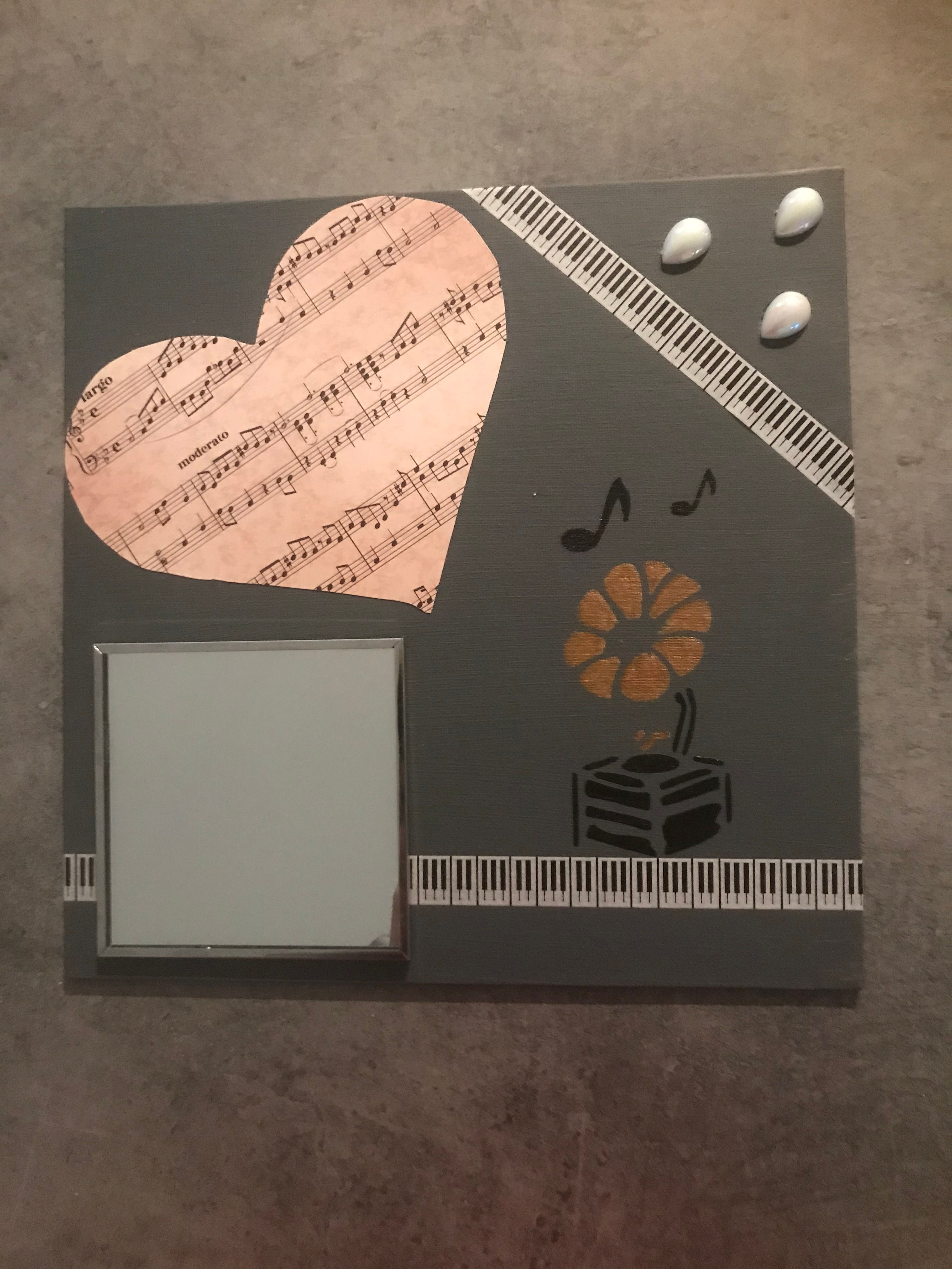 Tableau miroir 25 cm x 25 cm "musique"