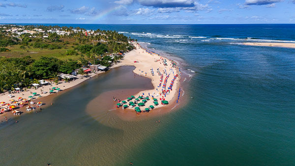 faixa de areia e sombreiros verdes