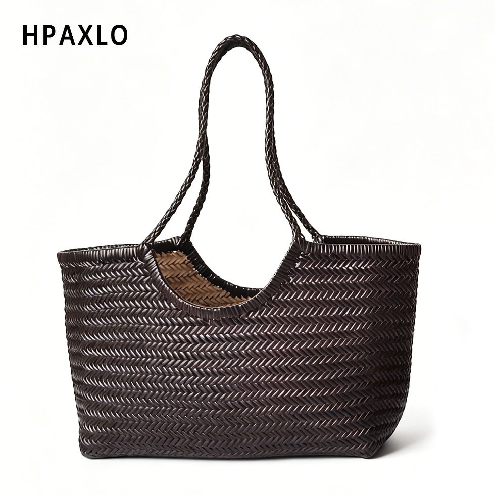 Thumbnail: Handmade double layer genuine leather woven tote large capacity travel style cro