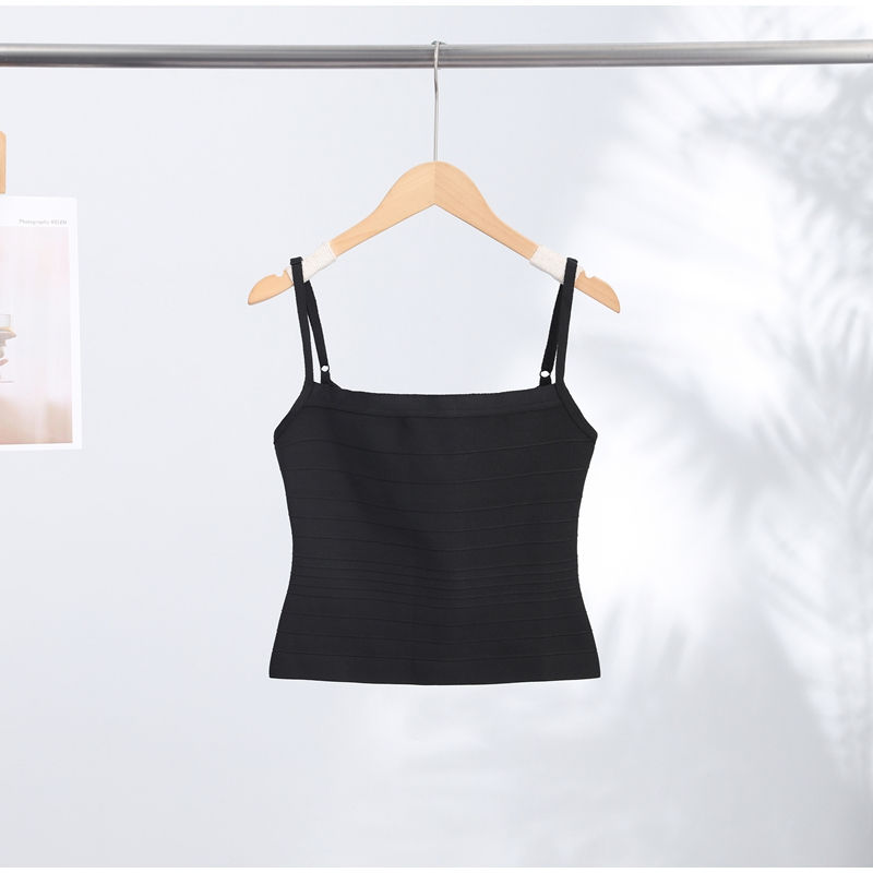 Thumbnail: Sexy Solid Knit Women Top Stripe Sleeveless Slash Neck Pleated Female Crop Tops 
