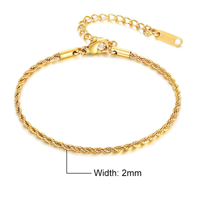 Thumbnail: Vnox Dropship 2/3/4/5mm Twisted Chain Bracelets for Women Men, Gold Color Stainl